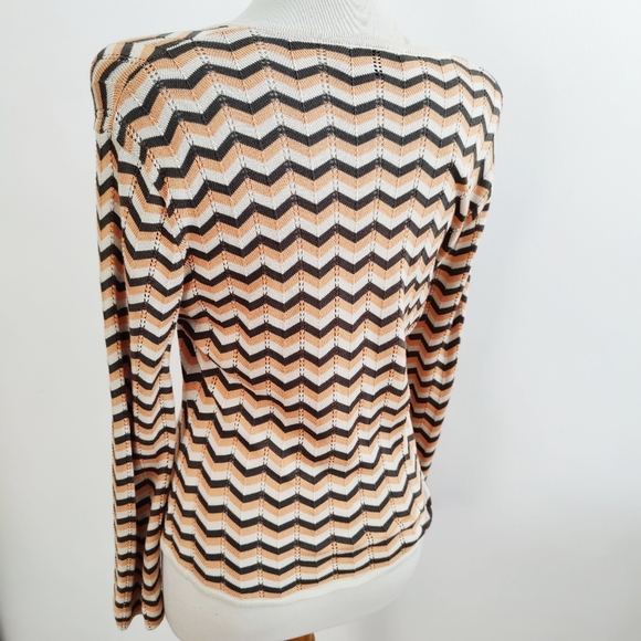 Chevron Print Cardigan • by Laundry • Orange, Gray & White • Fits Small to Med - Picture 3 of 5